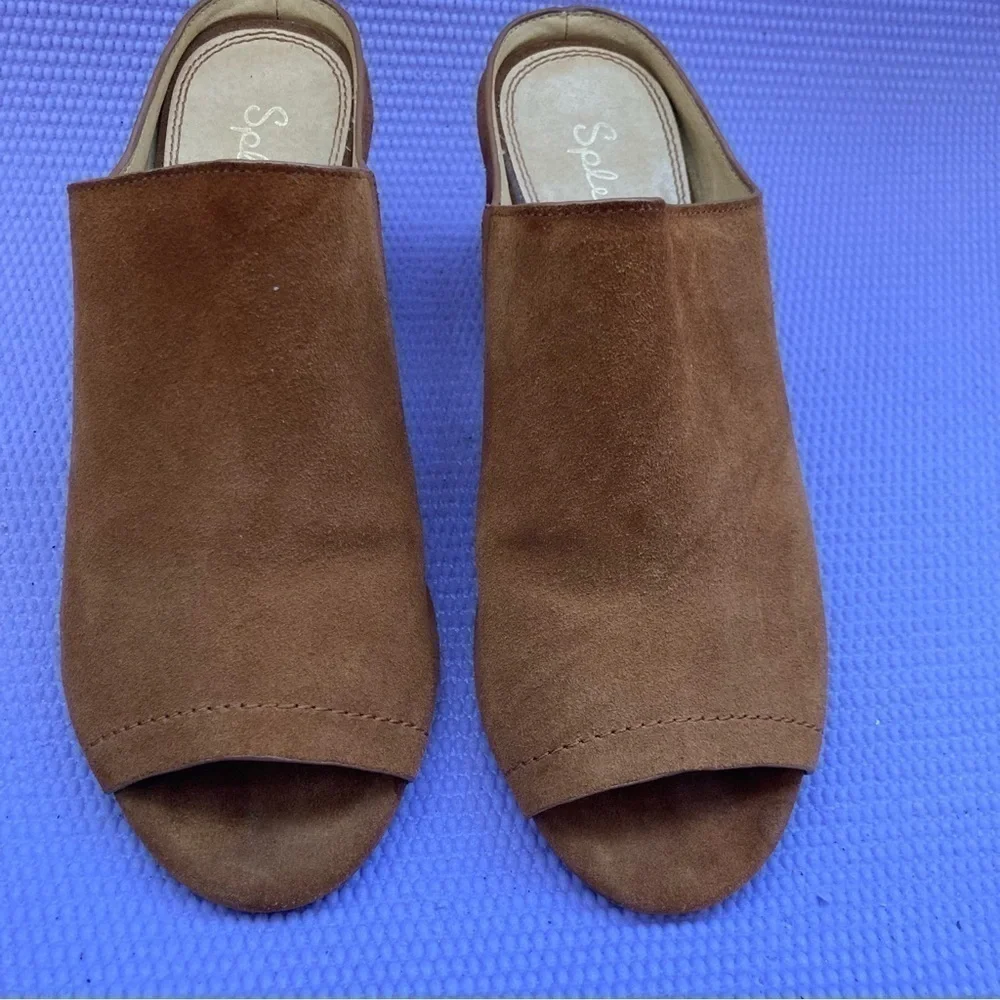 Splendid Women's 8.5 Danica Mule Sandal Open Toe Neutral Tan Suede Block Heel